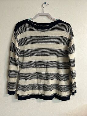 Talbots Navy & Cream Striped Crewneck Sweater - Men's Casual Knit